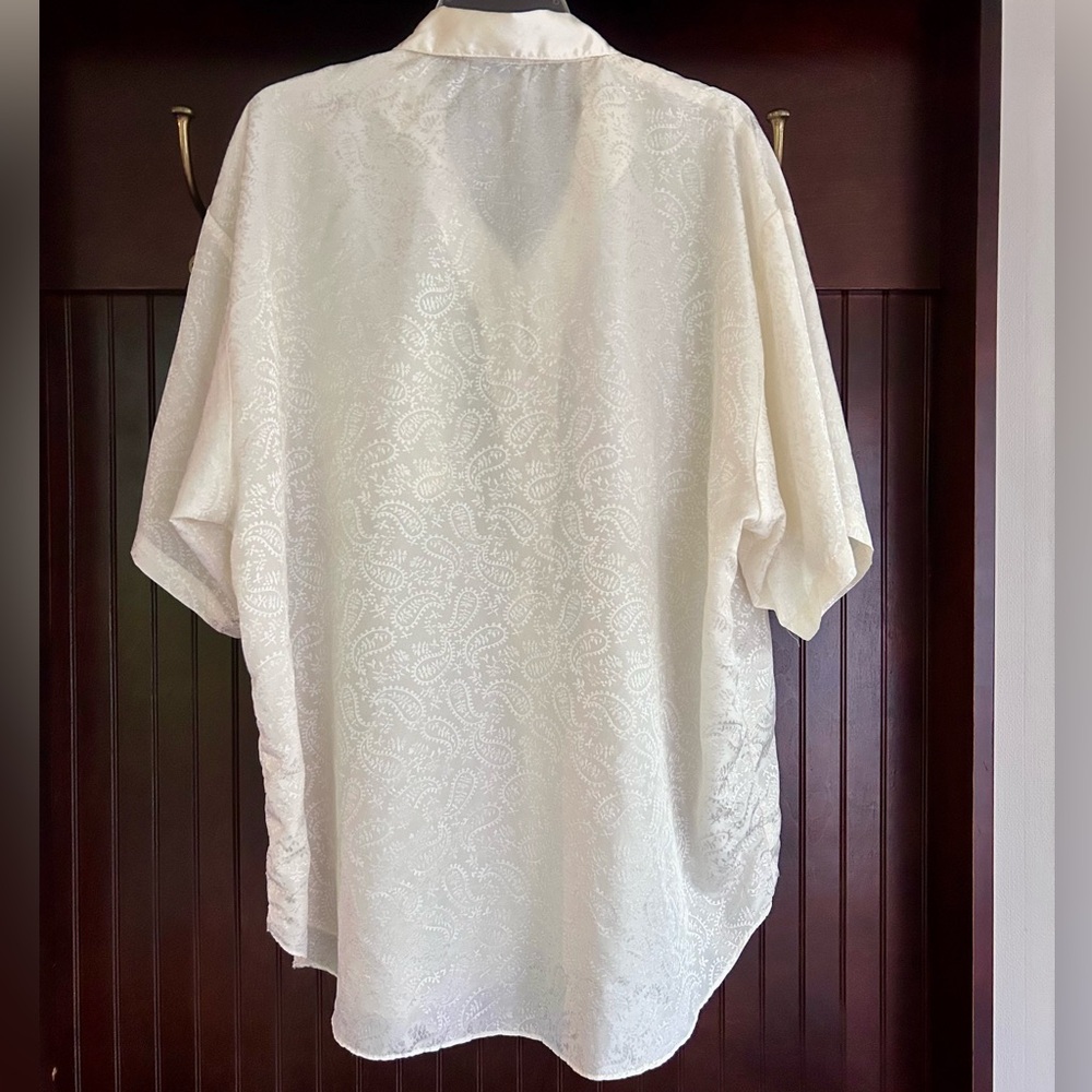 VINTAGE 90S LA NUIT Ivory Satin Jacquard Button Down Shirt Loungewear Top L / XL - Picture 9 of 14